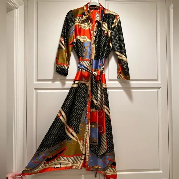 Zara Scarf Print Shirt Dress - Picture 4 of 8